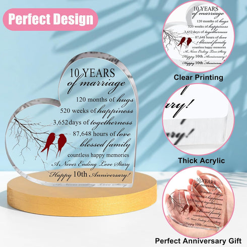 10 Year Anniversary Acrylic Heart Table Centerpiece
